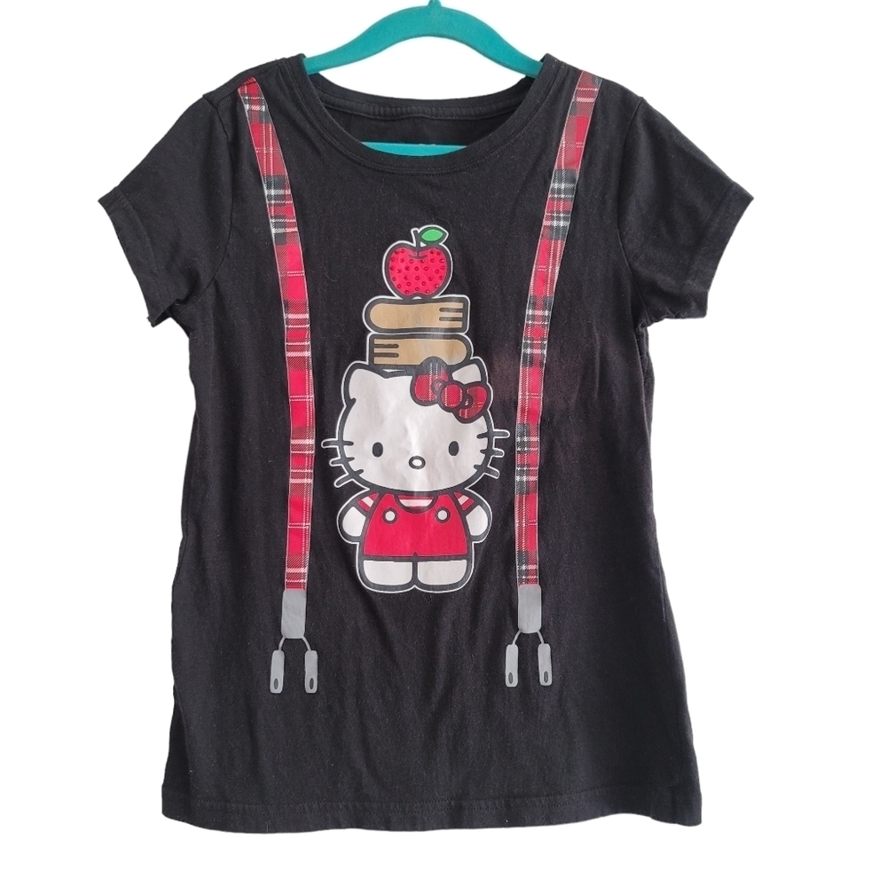 Hello Kitty Girls 7/8 Black‎ Suspender Nerd Geek School Y2K 2011 Shirt
